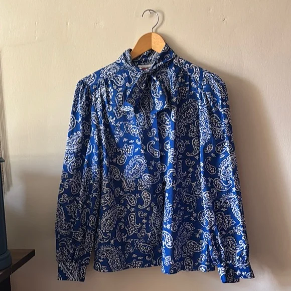 💙🦋💫🍭Royal Blue Long Sleeve Blouse with Tie Front - Picture 1 of 6
